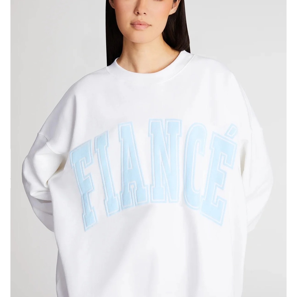 The Bar White Sweatshirt with Light Blue 'FIANCÉ' Appliqué